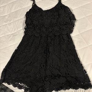 Poof! Black Lace Lined Romper, New